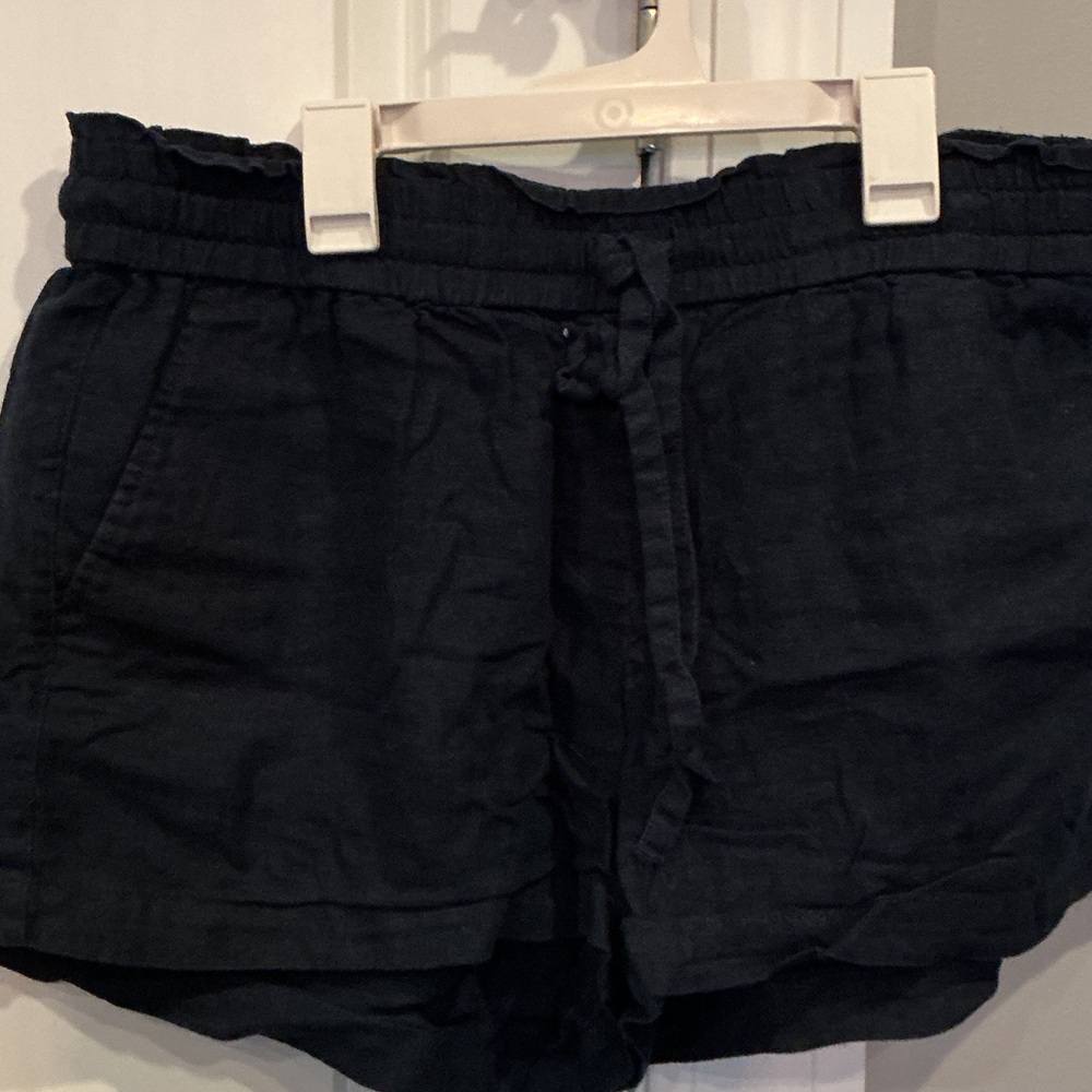 LOFT navy blue High-Waist Drawstring Linen Shorts